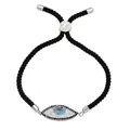 Adjustable black cord Evil Eye bracelet with sparkling blue and white cubic zirconia - Style D (Black Braided Rope Evil Eye)