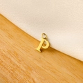 Polished gold letter P pendant for DIY jewelry design on natural wood background - 14k Letter - P (letter Height 1cm)