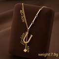 Gold titanium steel U-shaped letter pendant necklace with tassel on brown velvet stand - Letter U / Gold