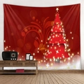 Minimalist red Christmas tree tapestry for home wall decor with golden stars and stars - Style 7