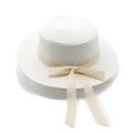 Detail of white boater straw hat featuring delicate lace ribbon and bow decoration - M (56-58cm) / White