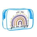 Clear PVC makeup bag with blue trim and rainbow print with You Are Amazing text - 088-Amazing Relief Rainbow