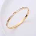 Bracciale a cerchio dorato con inserti in madreperla bianca e zirconi cubici - Oro