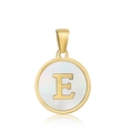 18k gold plated letter E pendant with white inlay on a minimalist white background - Letter E Style