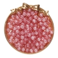 Round pink crackle glass beads for DIY jewelry displayed on a decorative gold plate - Crackle Glaze Bead - Watermelon Red
