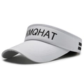 White sun visor hat with KMQHAT embroidery and black athletic stripes for summer sports - All White