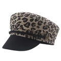 Schirmmütze mit Leopardenmuster, schwarzem Schirm und dekorativem Flechtseil für Damen - 58cm / Beige