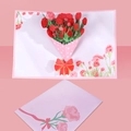 Tarjeta de felicitación 3D con claveles rojos, envoltorio de lunares y sobre rosa - S608 Tarjeta de Clavel 3D (con Sobre)