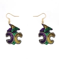 Mardi Gras Fleur-de-lis earrings with purple, green, and gold sequins in a drop style - Fleur-de-lis Earrings Style B (1 Pair)