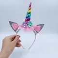 Rainbow unicorn headband for kids with glitter ears and colorful spiral horn decoration - Rainbow Silver + Sash