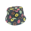 Omkeerbare vissershoed voor dames en heren met kleurrijke donutprint op zwarte stof - M (56-58cm) / Zwarte Kleurrijke Donuts
