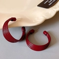 Vintage red C-shape hoop earrings with textured finish and silver needle posts - 61# Silver Needle - Red - C-Shape