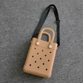 Fashionable khaki EVA crossbody bag with hollow hole design and black nylon strap - Khaki