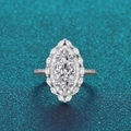 Marquise-cut faux moissanite ring with halo setting and pavé silver band - Horse Eye [white Gold] Ljz-144 / Adjustable Open