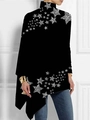 Detalle del dobladillo asimétrico en top negro de cuello alto con estrellas plateadas - S / Parte Superior (Estampado de Estrellas Plateadas-Y53085) / Negro