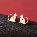 Elegant rose gold cat stud earrings with heart cutout design for women on leather - Rose Gold
