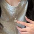 Elegant silver starfish pendant necklace on a minimalist chain for a beach vacation look - Style 16 Necklace / Silver
