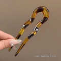 Elegante amber schildpad acryl U-vormige haarspeld met golfontwerp, 13 cm lengte - Ongeveer 13cm / Koffie Luipaard