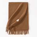 Caramel brown soft imitation cashmere scarf with tassels and minimalist April brand label - 70*200cm / Khaki