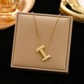 Polished gold initial I letter pendant necklace with sleek snake chain in a gift box - Gold-I