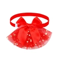 Red pet collar featuring a satin bow and layered mesh skirt with golden stars - Red