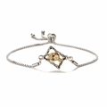 Gotisches Totenkopf-Armband in Gold-Silber-Optik mit orangefarbenen Augensteinen - Edelstahl Venezianerkette