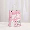 Sacchetto regalo Halloween in carta kraft rosa con manici e stampa di fantasmi per feste - 446-5 Rosa Happy Boo Day