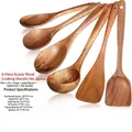 Natural acacia wood kitchen utensil 6-piece set with long handles for non-stick pans - Mangium Wood 6-Piece Set / Approx 510g