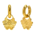 Pendientes de aro en acero inoxidable chapado en oro de 18K con colgantes de flores - Pendientes de flores hidráulicos-Dorado