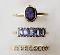 Three-piece gold ring set with deep purple, lavender, and light blue gemstones - US 5 / Gold Purple & Blue Gemstone Set