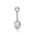Piercing de nombril en acier inoxydable argenté avec deux zircons ronds et clairs - Blanc
