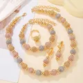 Fashion tricolor bead jewelry set with necklace bracelet ring and earrings in mixed tones - 4-Piece Set / Tri-color