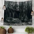 Halloween tapestry with mysterious dark forest and old wooden cabin for room decoration - 150x130cm / WSJ26 Dark Forest Cabin