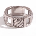 Silver wide band ring with hollow square design and diagonal wave textures on white surface - US 6 / Silver