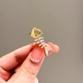 Exquisite golden fishbone brooch featuring a yellow gemstone and sparkling crystal inlay - 444# Fish Bone