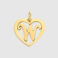 Ciondolo a cuore dorato con lettera W in acciaio inossidabile per gioielli DIY - Lettera W