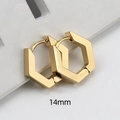 Polished 14mm hexagonal warm gold stainless steel geometric hoop earrings set - Hexagon 14mm Gold