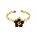 Adjustable gold-plated stainless steel ring featuring a black floral gemstone cluster - Flower Black Zircon