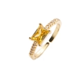 Goldener Ring mit gelbem Kristall im Prinzess-Schliff und weißen Zirkonia-Seitensteinen - Einstellbar Offen / Gelb