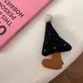 Handmade black mushroom hair clip with white polka dots and fuzzy pompom detail - 6# Triangle Large Polka Dot Hair Clip