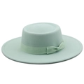Elegante cappello fedora in lana verde menta con tesa larga e nastro con fiocco abbinato - M (56-58cm) / Verde Menta