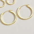 Minimalist 14K gold plated hoop earrings with polished finish and zircon inlay details - 30MM Polished Style / Gold
