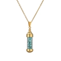 Golden perfume bottle pendant necklace with blue crushed stones and stainless steel chain - Gold Turquoise