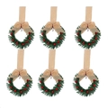 Set of 6 mini Christmas wreaths with red berries and beige burlap bows on white background - Burlap Ribbon / Set of 6
