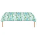 Detail of waterproof spring butterfly pattern tablecloth with fresh green floral edge - Large - Teal Butterfly Style