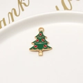 Green Christmas tree pendant with red dots and gold metal base for DIY jewelry - 16# Christmas Tree (18*26mm)