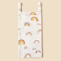 Muslin cotton baby bedside storage bag with colorful rainbow print and white buttons - White Rainbow