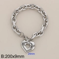 Bracciale a cuore in acciaio al titanio argento, catena 200mm e ciondolo da 24mm - Bracciale con ciondolo a cuore argenteo (KB184609-Z) / 200x9mm (Ciondolo 24mm)