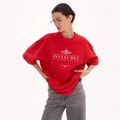 Übergroßes knallrotes T-Shirt aus 100 % Baumwolle mit weißem Kunstdruck für den Sommer - S / Rot