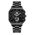 Luxuriöse schwarze quadratische Quarzuhr für Herren mit Metallarmband und Chronograph - Schwarzes Gehäuse Schwarzes Zifferblatt